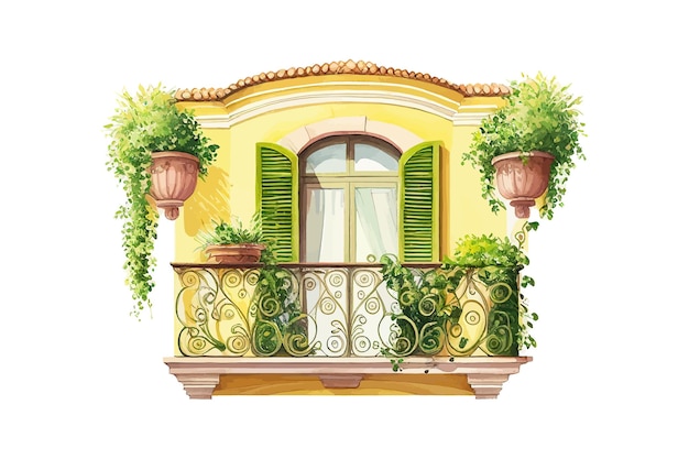 Summer balcony watercolor Vector illustration desing