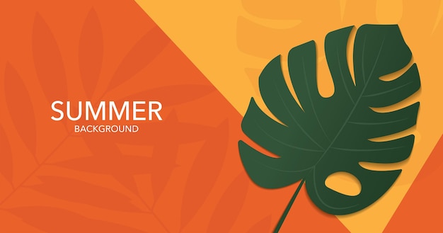 Summer banner design monstera leaves on yellow orange and green wall background