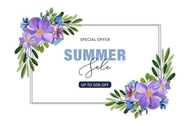 Summer Banner Flowers Watercolor