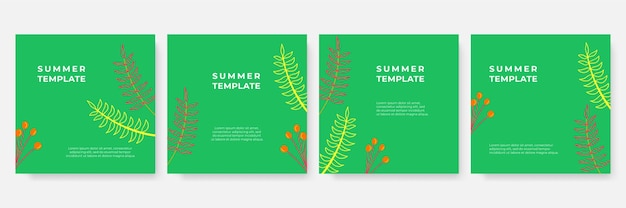 Summer banner template. Floral leaves social media post template set.