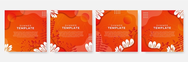 Summer banner template. floral leaves social media post template set.