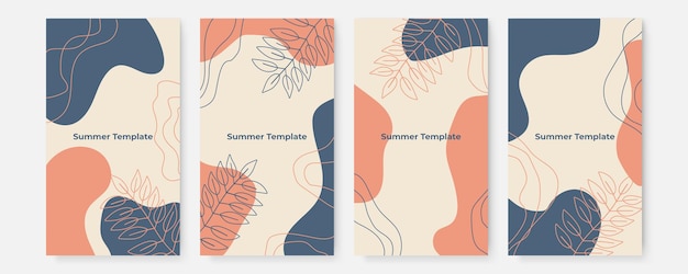 Summer banner template. Floral leaves social media post template set.