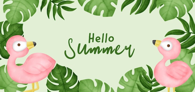 Summer banner with flamingo