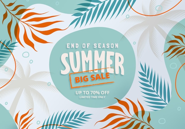 Vector summer banner with leaves and coconut tree