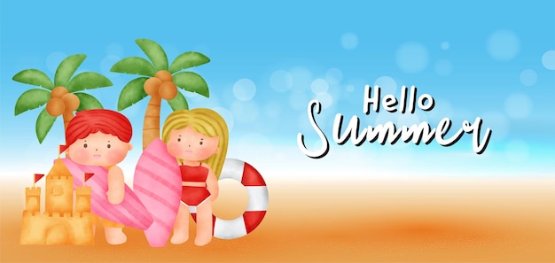 Summer banner with summer elements