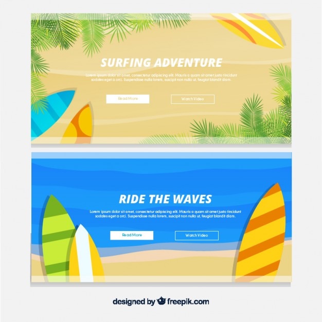 Vector summer banners met surfplanken