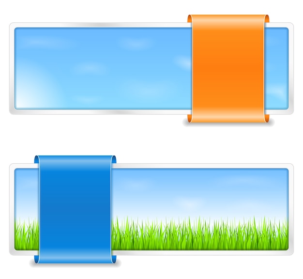 Summer banners with green grass and blue sky