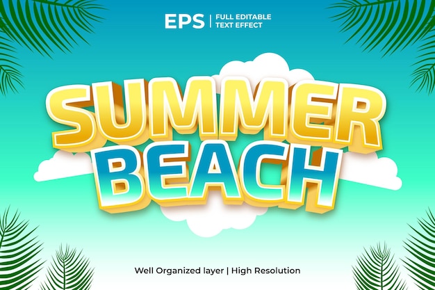 Summer beach 3d editable text effect in tropical theme style