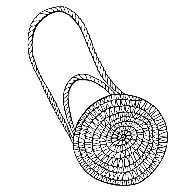 Vector summer beach bag, wicker hand bag outline style. vector illustration on white background