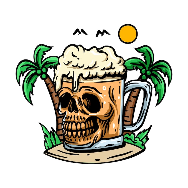 ベクトル 夏のビーチ ビール漫画イラスト