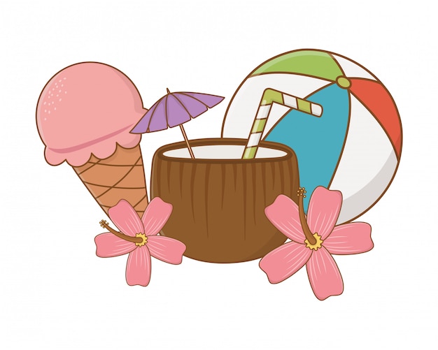 Vector summer and beach cartoons elements