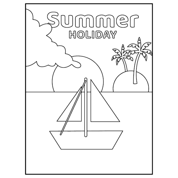 Summer beach coloring pages for kids