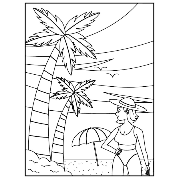 Summer beach coloring pages for kids