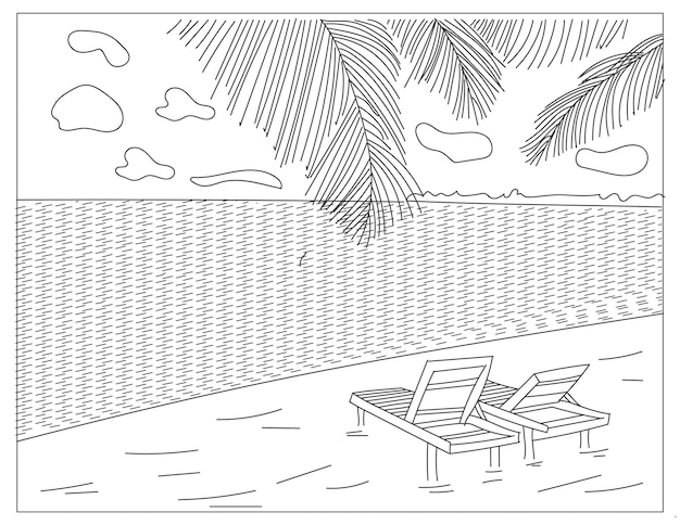 Vector summer beach coloring pages and symbols