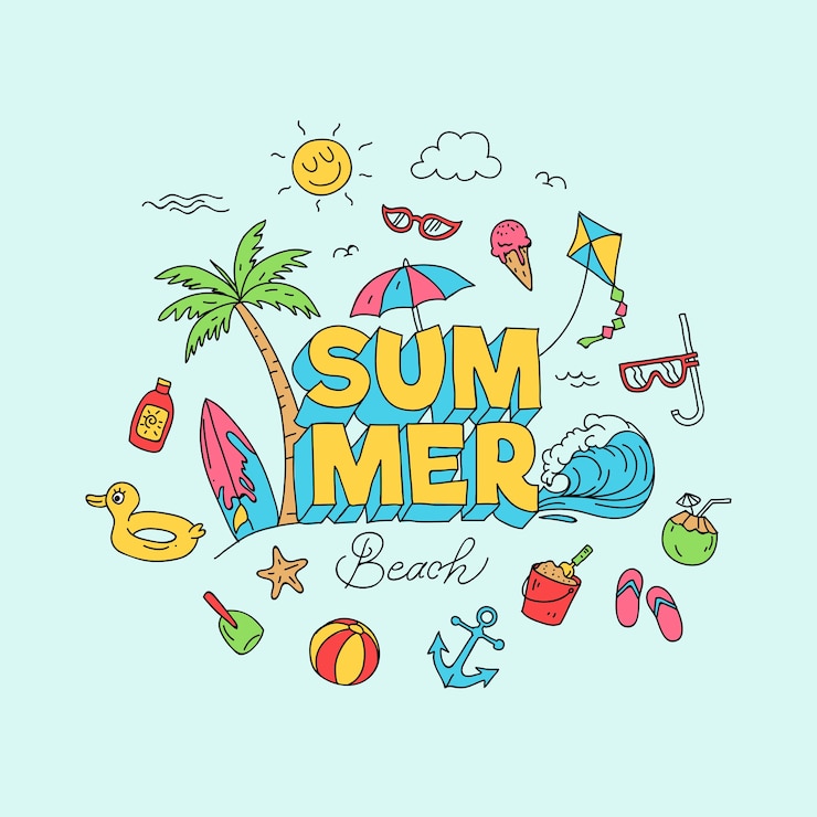 Summer beach doodle illustration