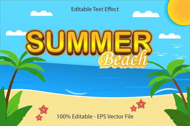 Summer beach editable text effect 3 d emboss cartoon style design