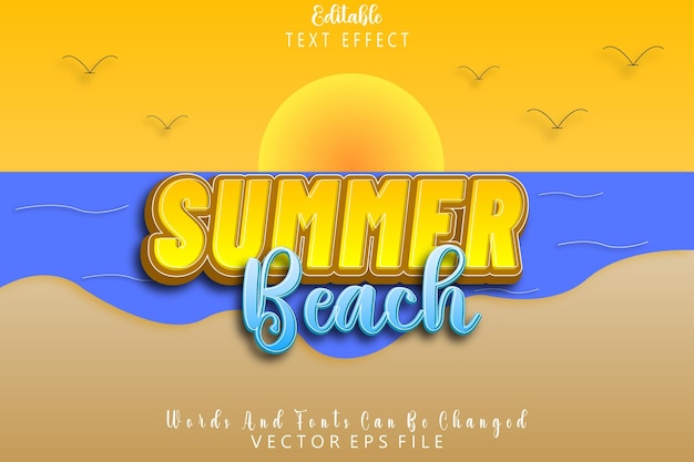 Vector summer beach editable text effect emboss cartoon style