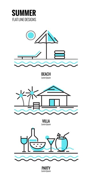 Estate sulla spiaggia. disegno sottile della linea sottile