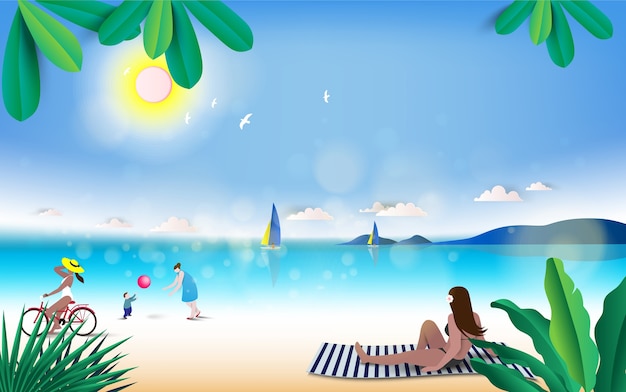 休暇と自由の概念の夏のビーチの女の子