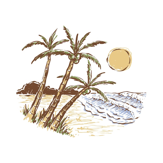 夏とビーチのグラフィックイラストベクトルアートTシャツのデザイン