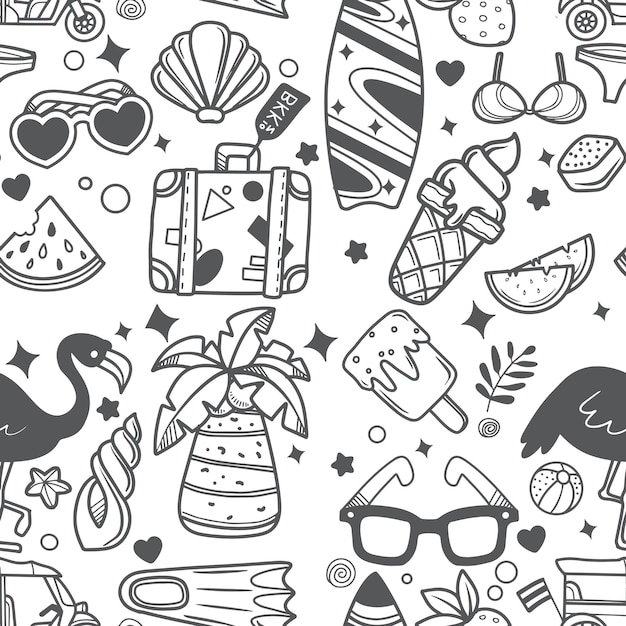 Summer beach hand drawn collection of summer theme hand drawn doodles