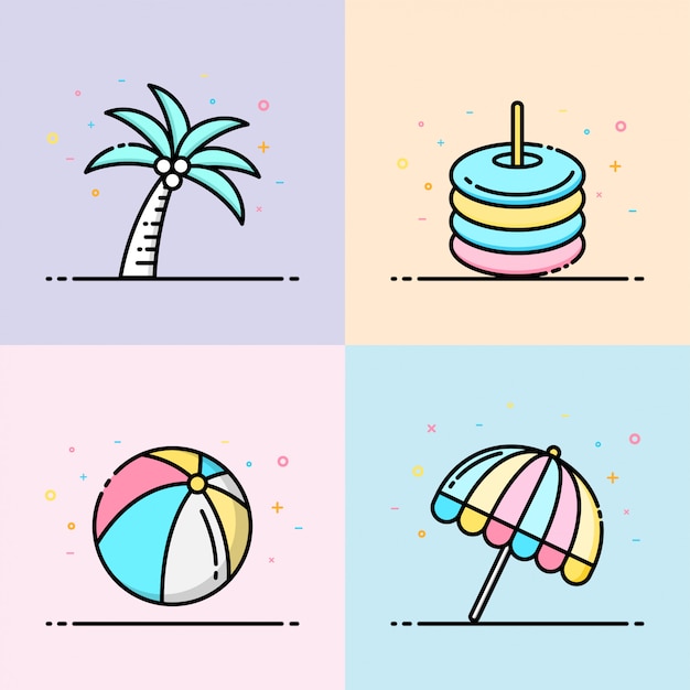 Summer beach icon collection in pastel color