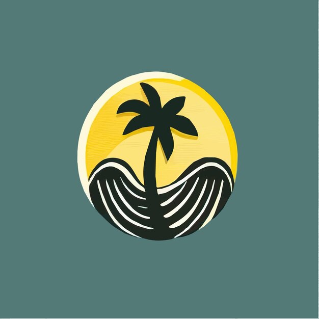 Summer beach landscape ball and sea with palm tree Summer vector illustration