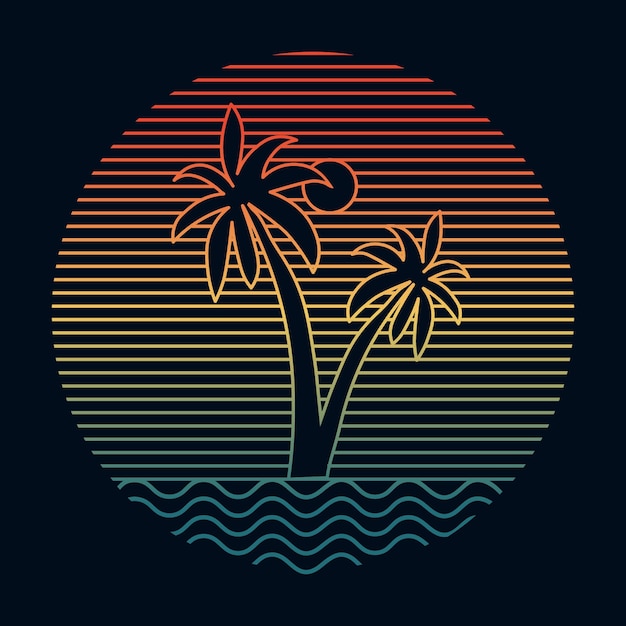 Summer beach line art vector for tshirt and logo