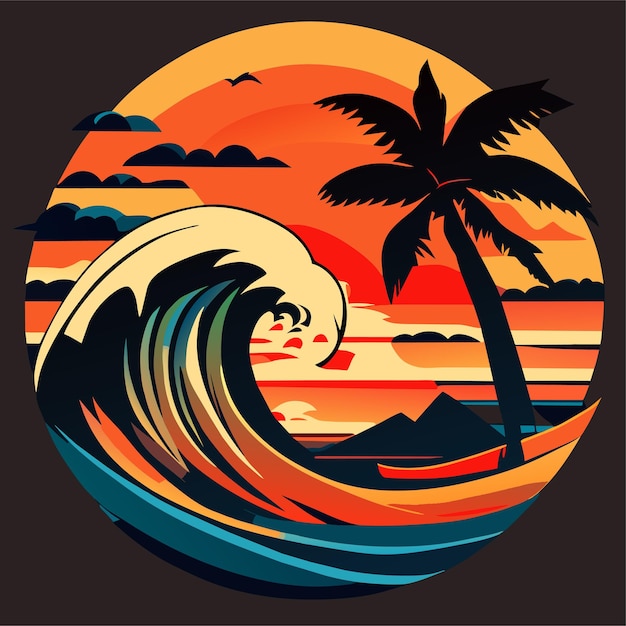 Summer beach logo design or t shirt design or surfboard design