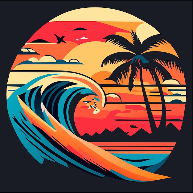 Summer beach logo design or t shirt design or surfboard design