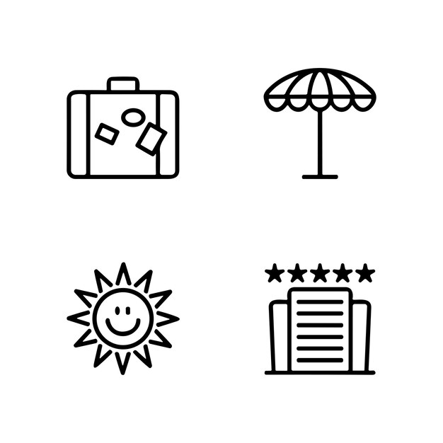 Summer beach lounger and umbrella icon set