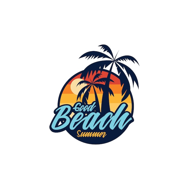 summer beach nature landscape vector logo design