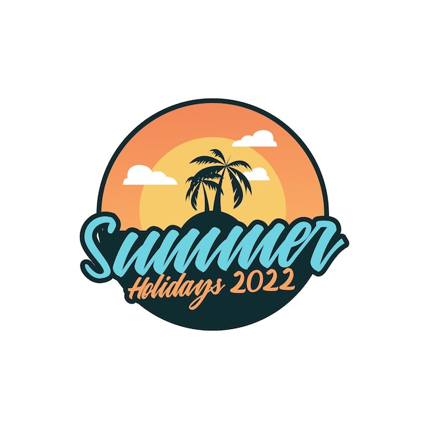 summer beach nature landscape vector logo design