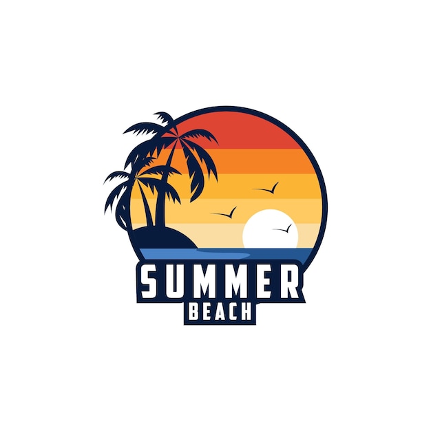 summer beach nature landscape vector logo design