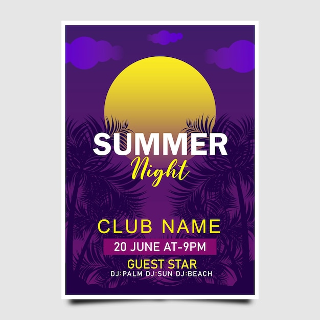 Vector summer beach night party poster design