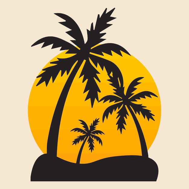 夏のビーチのヤシの木のレトロなシルエットのロゴのベクトル図