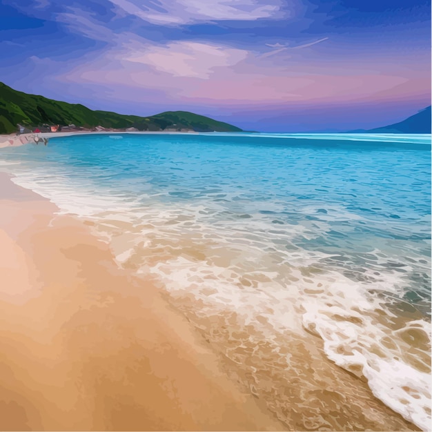 Estate sulla spiaggia palme e piante intorno illustrazione vettoriale vacanze estive sulla costa del mare bianco