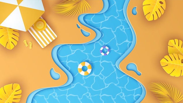 Summer beach in paper style background