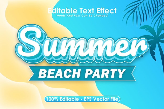 Summer beach party bewerkbaar teksteffect 3-dimensionale reliëf cartoon-stijl