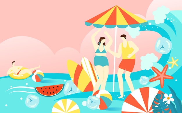 Estate spiaggia carattere festa estate vacanza al mare illustrazione vettoriale