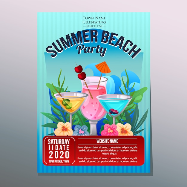 Vector summer beach party festival holiday poster template tropical cocktail vector illustration