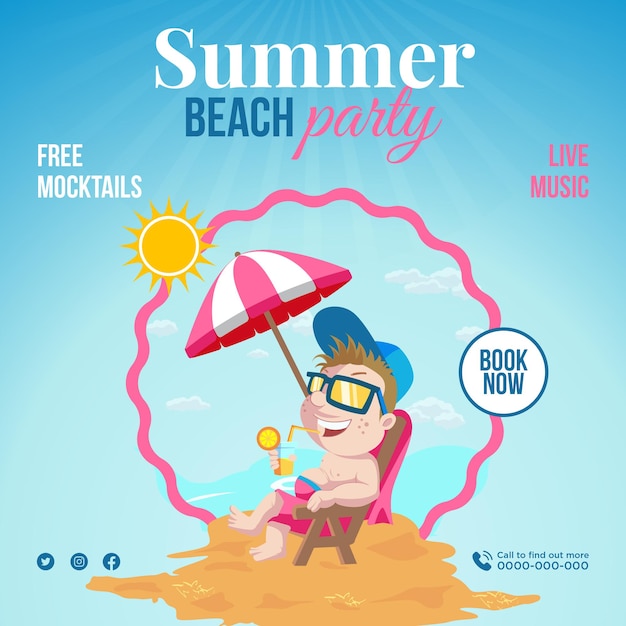 Summer beach party live music banner design