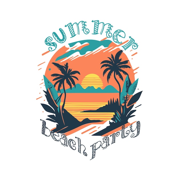 Illustrazione del logo della festa in spiaggia estiva