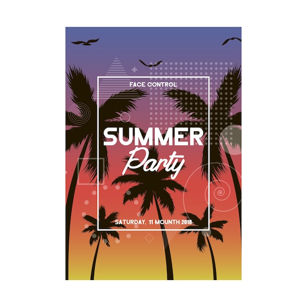 Vector summer and beach party poster design invitation flyer template with tropical palm tree modern banner