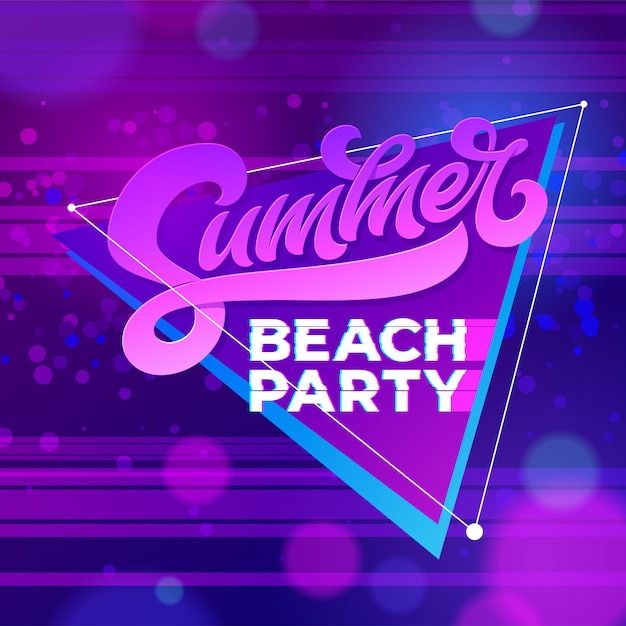 Summer beach party typography.  template for banners, cards, wallpapers, invitations, posters, flyers.  illustration for night club. Hand written letterind. Modern brush calligraphy.