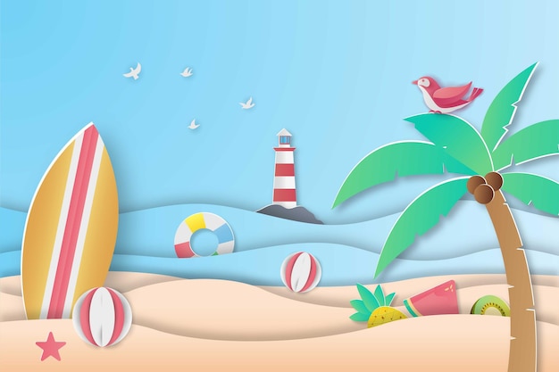 Vector summer beach sale banner in papercut style