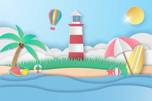 Vector summer beach sale banner in papercut style