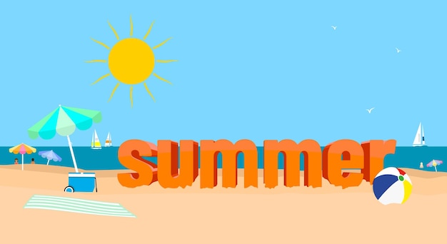 Summer beach scene background 3d text on beach copy space