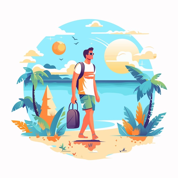 summer beach scene Flat Illustration