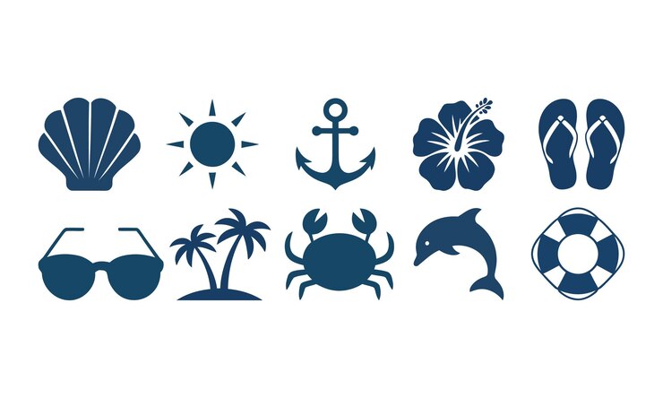 Summer Beach amp Sea Icons Nautical Vacation Elements